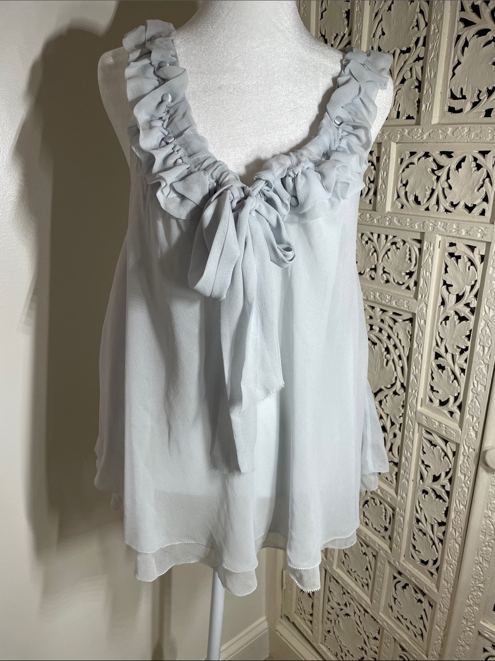 Robert Rodriguez Light Blue silk Ruffled Tie-Front Camisole